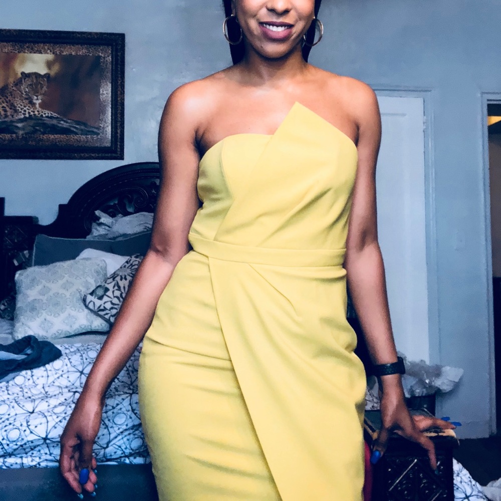 ‘UMA' YELLOW FOLD FRONT MINI DRESS